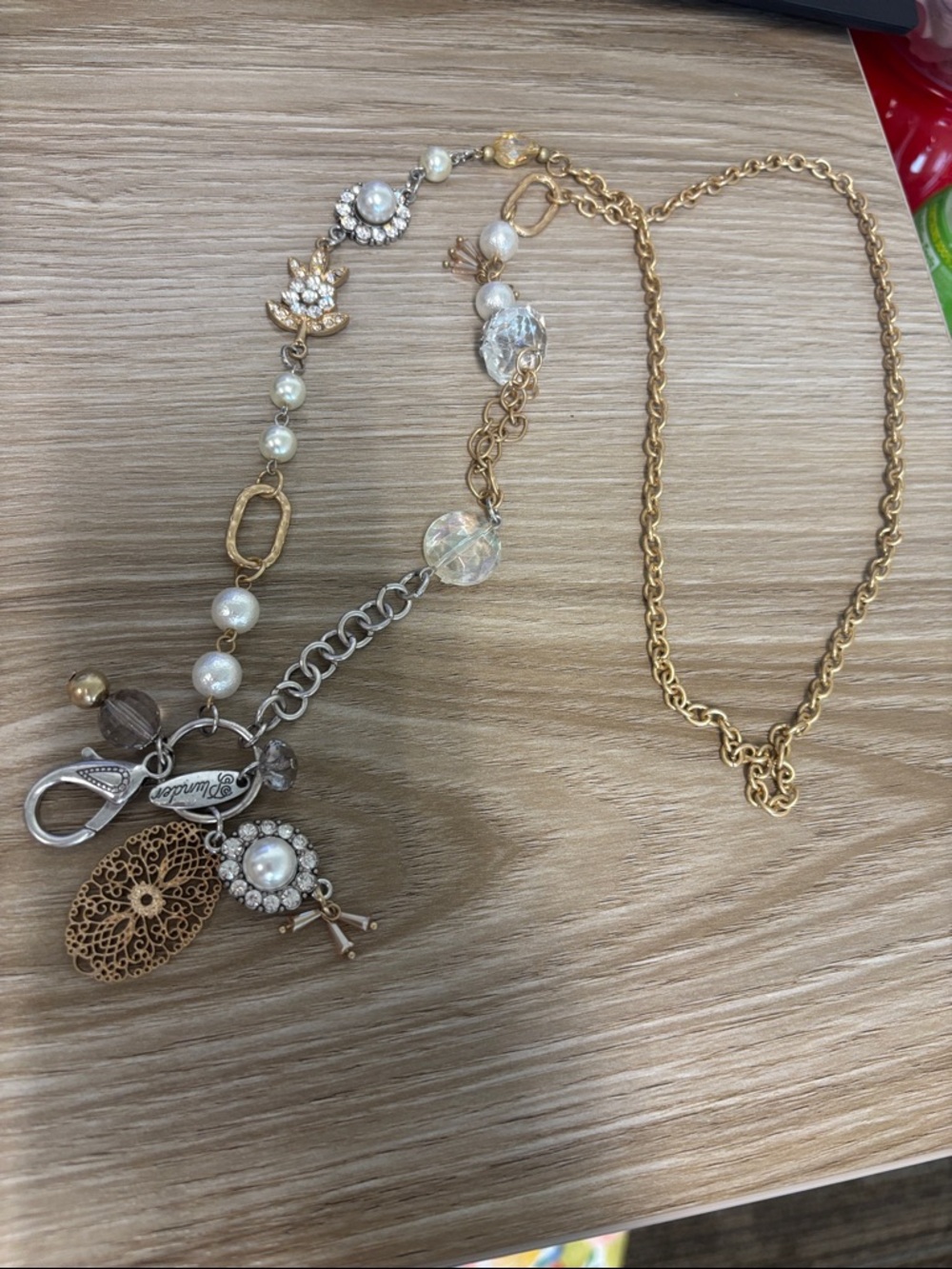 Plunder Gold-Tone and Pearl Multi-Chain Charm Necklace